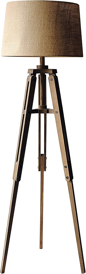 creative co op mariner lampara de pie con tripode de madera con sombra 62 25 altura