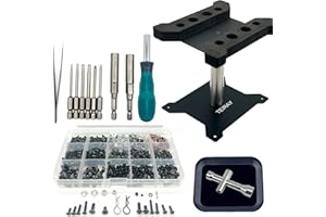 TEIRAY RC Car Repair Work Stand Repair Tool Set 360 Degree Rotation and 600 PCS RC Screws Kit and Screws Pallet Kit and RC Screwdrivers for 1/8 1/10 1/12 1/16 1/18 RC Car Truck Crawler (Black)