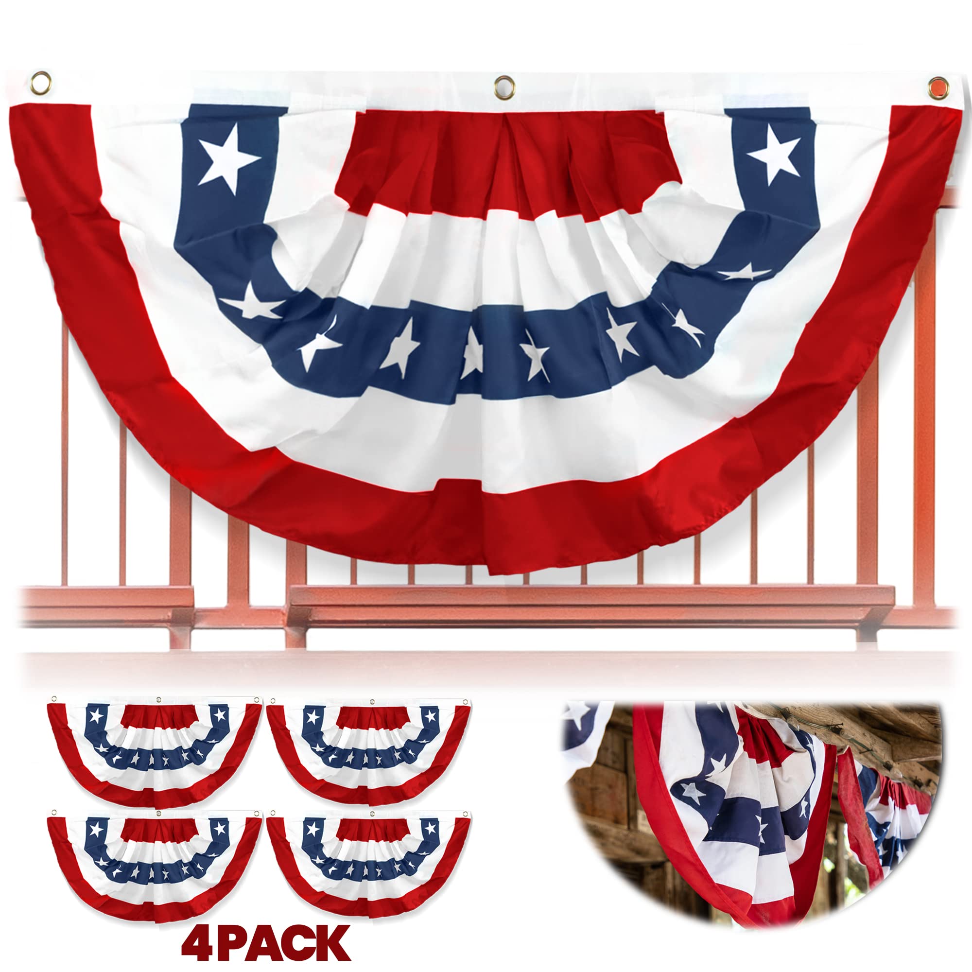 Photo 1 of Anley US National Pleated Fan Flag, 3x6 Ft American Bunting Flags Patriotic Stars & Stripes - Sharp Color and Fade Resistant - United States 3 x 6 Ft Half Fan Banner (4 Pack)