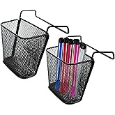 Chris.W 2Pack Office Cubicle Accessories, Black Wire Mesh Hanging Pen Organizer Pencil Holder for Cubicle Partition Home Office, Markers, Glue, Stapler, Memo, Remote Controller Storage Baskets (Black)