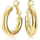 SHOWNII Chunky Gold Hoop Earrings - 14K Gold Plated Earrings for Women Hollow Tube Lightweight Thick Hoops Valentines Mother's Day Birthday Gifts for Her