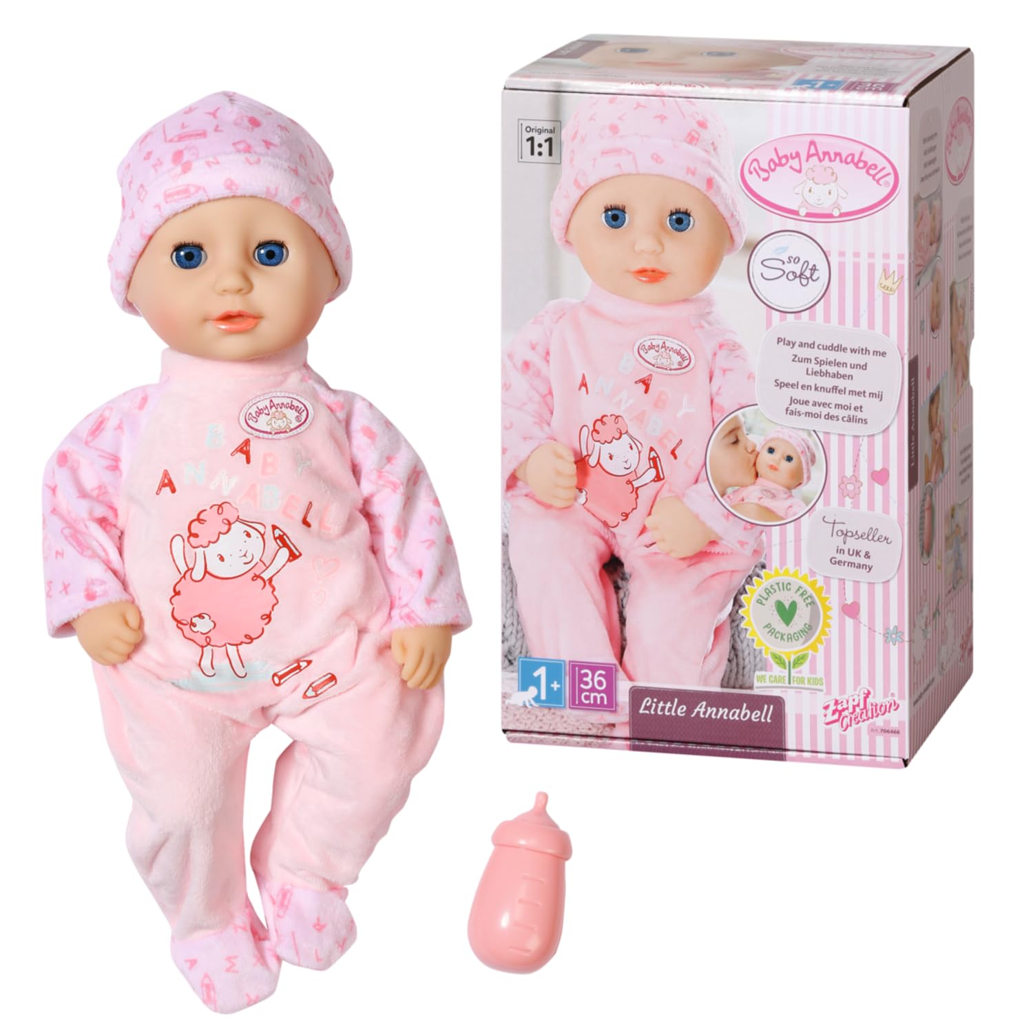 Baby Annabell 706466 Little Annabell-36cm Soft Bodied Pretend Feeding-Suitable for Children Aged 1+ Years-Perfect Toddlers-Includes Doll, Bottle and Outfit-706466
