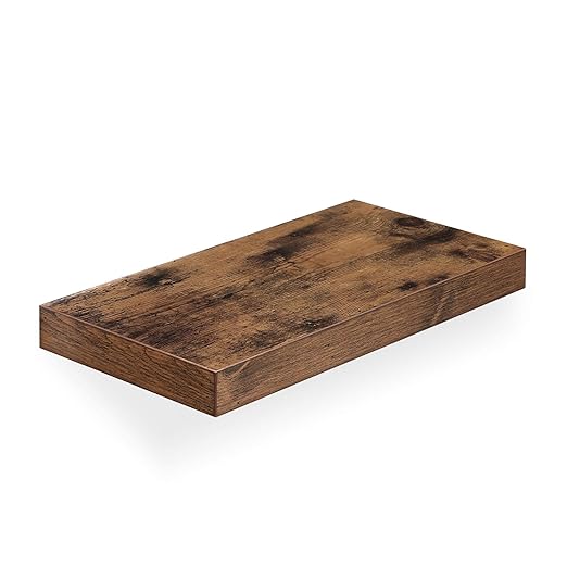 VASAGLE Wandregal, Wandboard 40 x 20 x 3,8 cm, Schweberegal Hängeregal Büroregal für Bilder, Deko, MDF Holz, rustikal, braun 