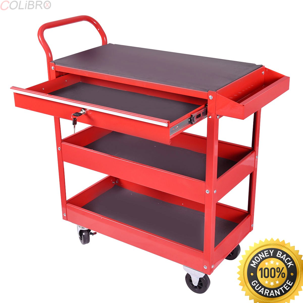 COLIBROXMetal Rolling Tool Cart Storage Chest Box Wheels Storage
