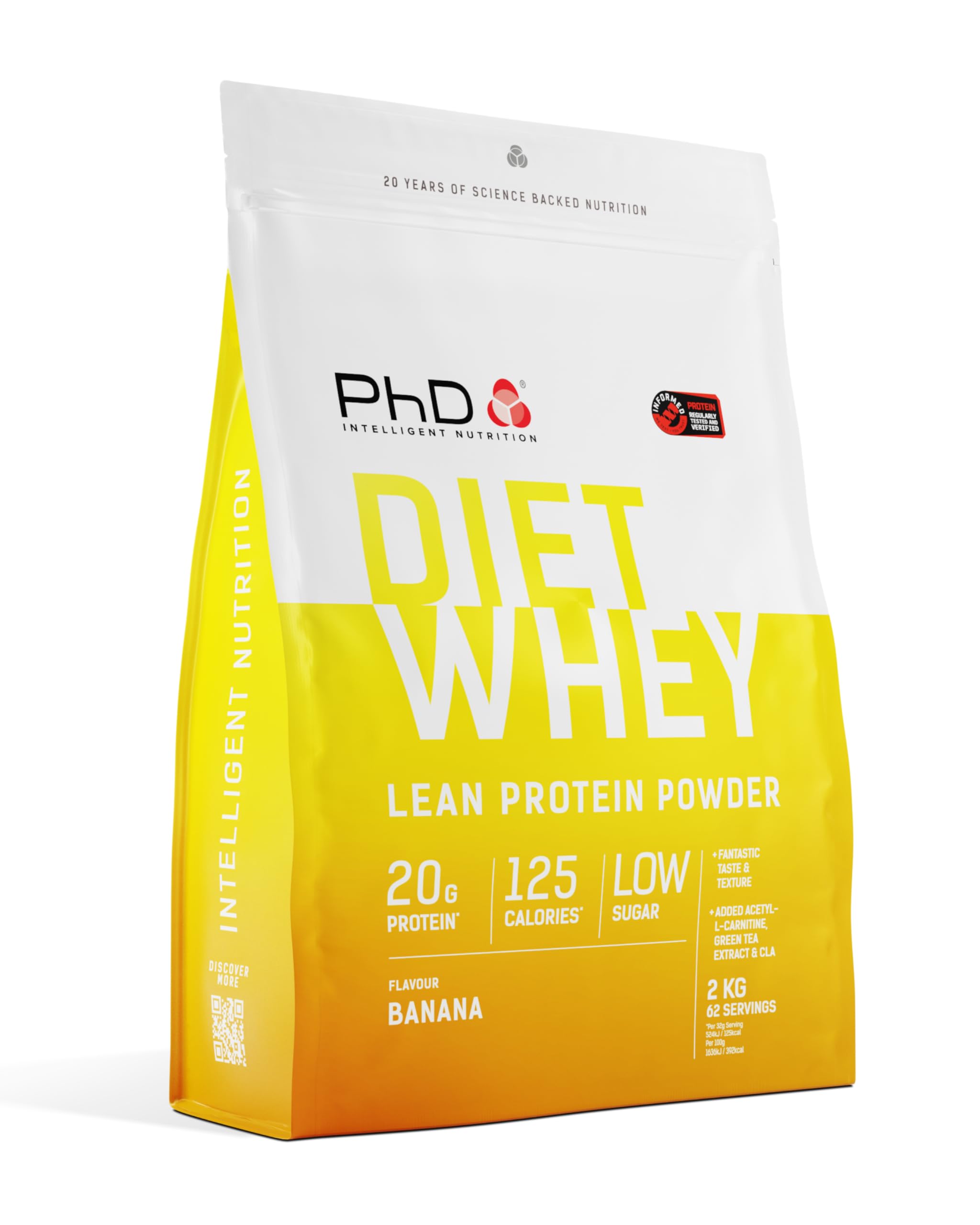 PhD Nutrition Diet Whey Low Calorie Protein Powder, Low Carb, High Protein Lean Matrix, Banana Diet Whey Protein Powder, 62 Servings Per 2 kg Bag