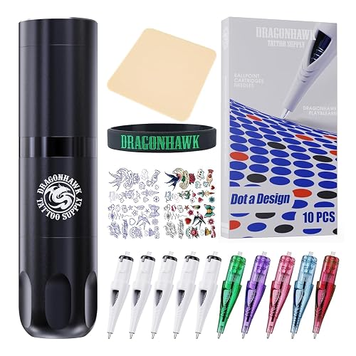 Dragonhawk Practice Dragonhawk Tattoo Gun Kit, X3 Wireless Pen Machine, Practice Tattoo ...