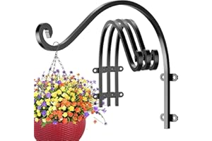 REDOVANT 4 Pack Heavy Duty Plant Hanger Bracket, 16Inch Hanging Brackets for Plants Outdoor and Indoor, 80lbs Holding Capacity Metal Plant Wall Hooks, Black Hanging Plant Brackets for Flower Wind Bird Feeder