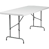 Flash Furniture 6-Foot Adjustable Plastic Folding Table, White | Bi-Fold, Carrying Handle, Commercial Grade, Easy Storage
