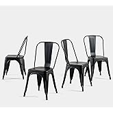 SOLEGGIATA Metal Dining Chairs Set of 4 Industrial Stackable Kitchen Cafe Bistro Indoor-Outdoor Use Midnight Black
