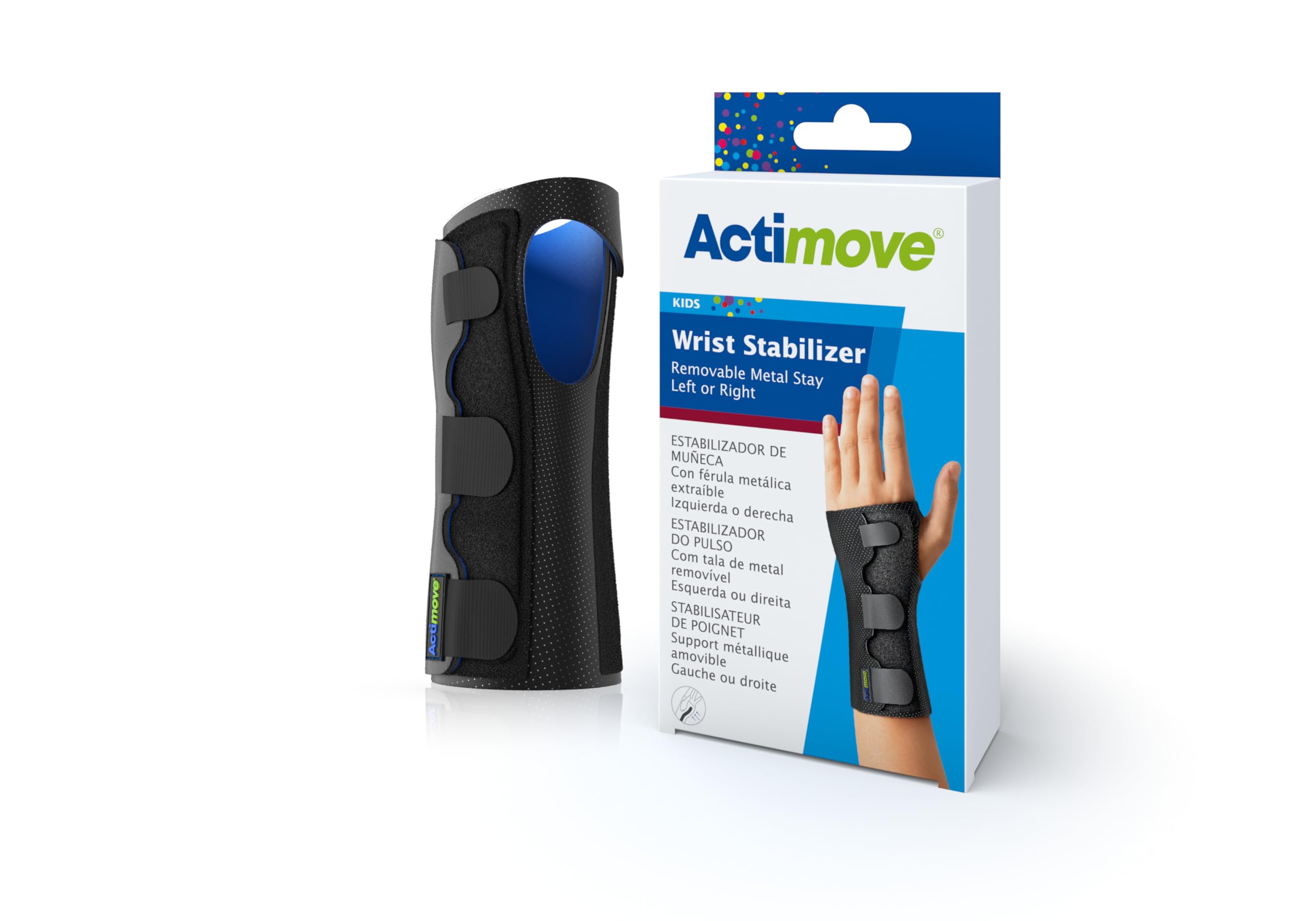 Actimove Kids Wrist Stabiliser, with Removable Metal Stay Allowing Left or Right Wrist Application, Black