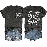 Christian Shirts for Women But God Letter Print Tshirts Religion Faith Graphic Tees Casual Short Sleeve V Neck Tops