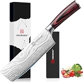KEEMAKE 7 Inch Nakiri Knife, Japanese Kitchen Vegetable Cleaver | Razor Sharp German High Carbon Meat Slicing Cutter, Ergonomic Pakkawood Handle with Sheath, Knife Enthusiast Gifts