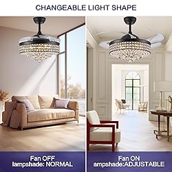TRSIOPFC 42 Inch Dimmable Crystal Fandelier Ceiling