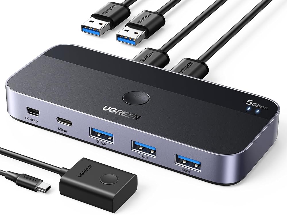 UGREEN USB 3.0 Switch 2 In 4 Out 3 USB A Cables Remote Sharing