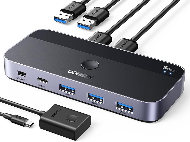 UGREEN USB 3.0 Switch 2 In 4 Out 3 USB A Cables Remote Sharing