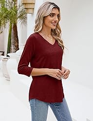 Sherosa Casual Tops for Women Summer 3 4 Sleeve V