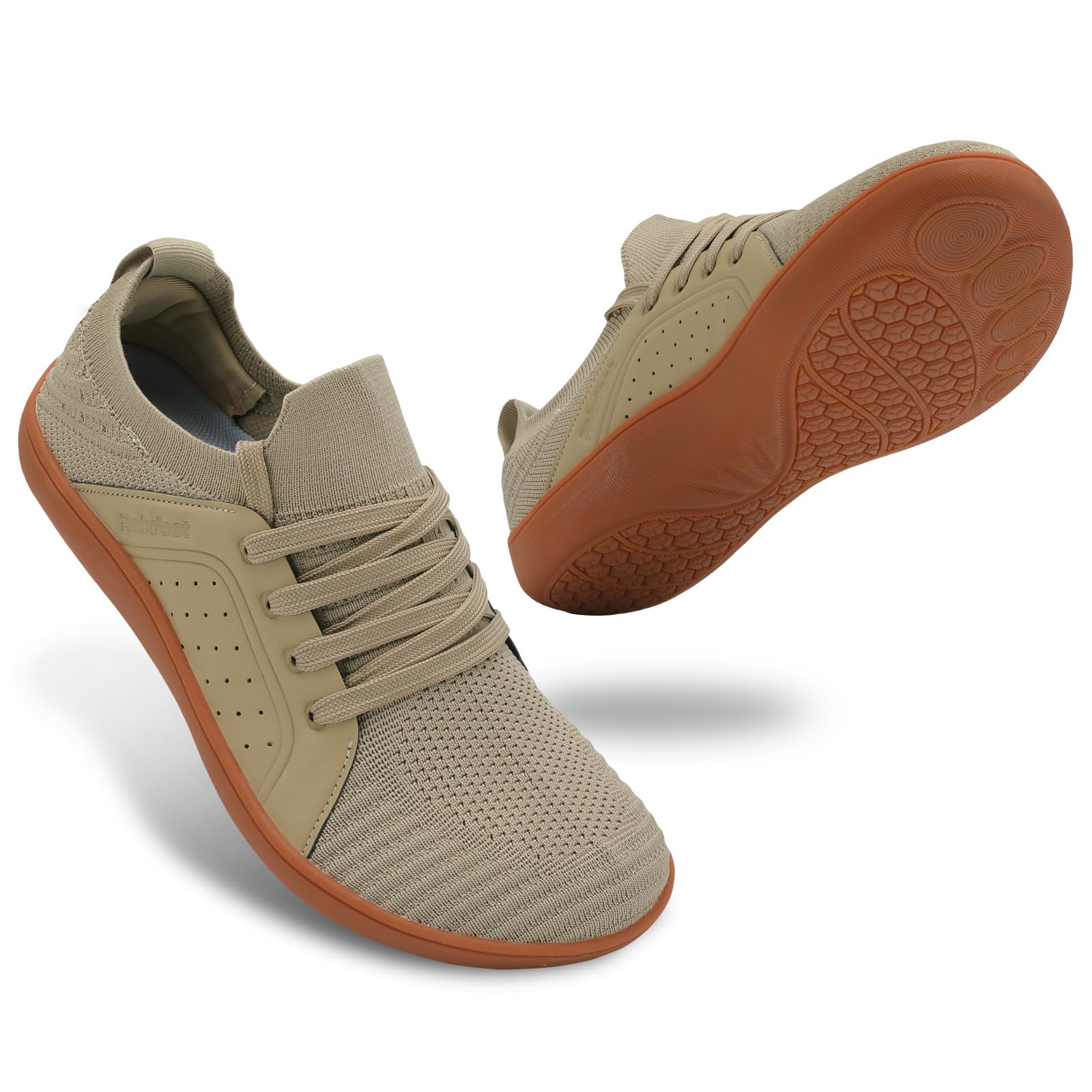 Photo 1 of (used)(see images) relxfeet Men's Cross-Trainer Minimalist Trail Running Barefoot Shoes Fitness Jogging Wrestling Hiking Lifting Light Brown 10.5