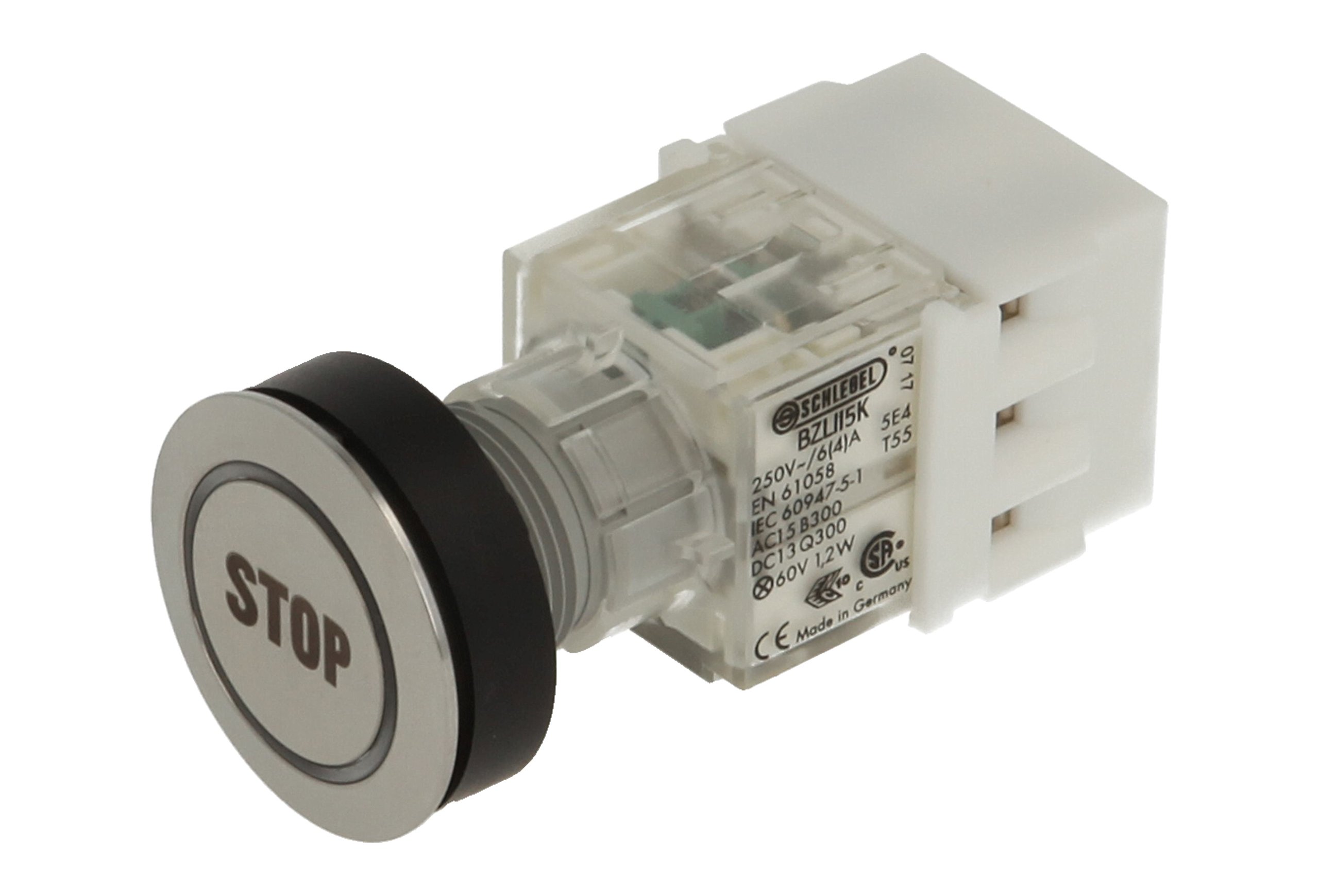 Club 23.000.931 Push Button Stainless Steel, Ring Light Note Symbol Stop Light Up LED 24 V Probe Contact Encoder 2 Contacts, SCREW TERMINALS – White