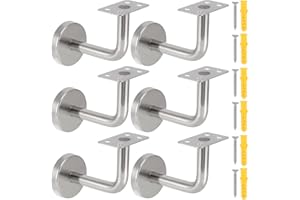 ZOENHOU 6Pack Stainless Steel Handrail Brackets, Flat Handrail Brackets, Stairway Hardware Railing Bracket Holders with Mounting Screws for Home Decor Shopping Malls