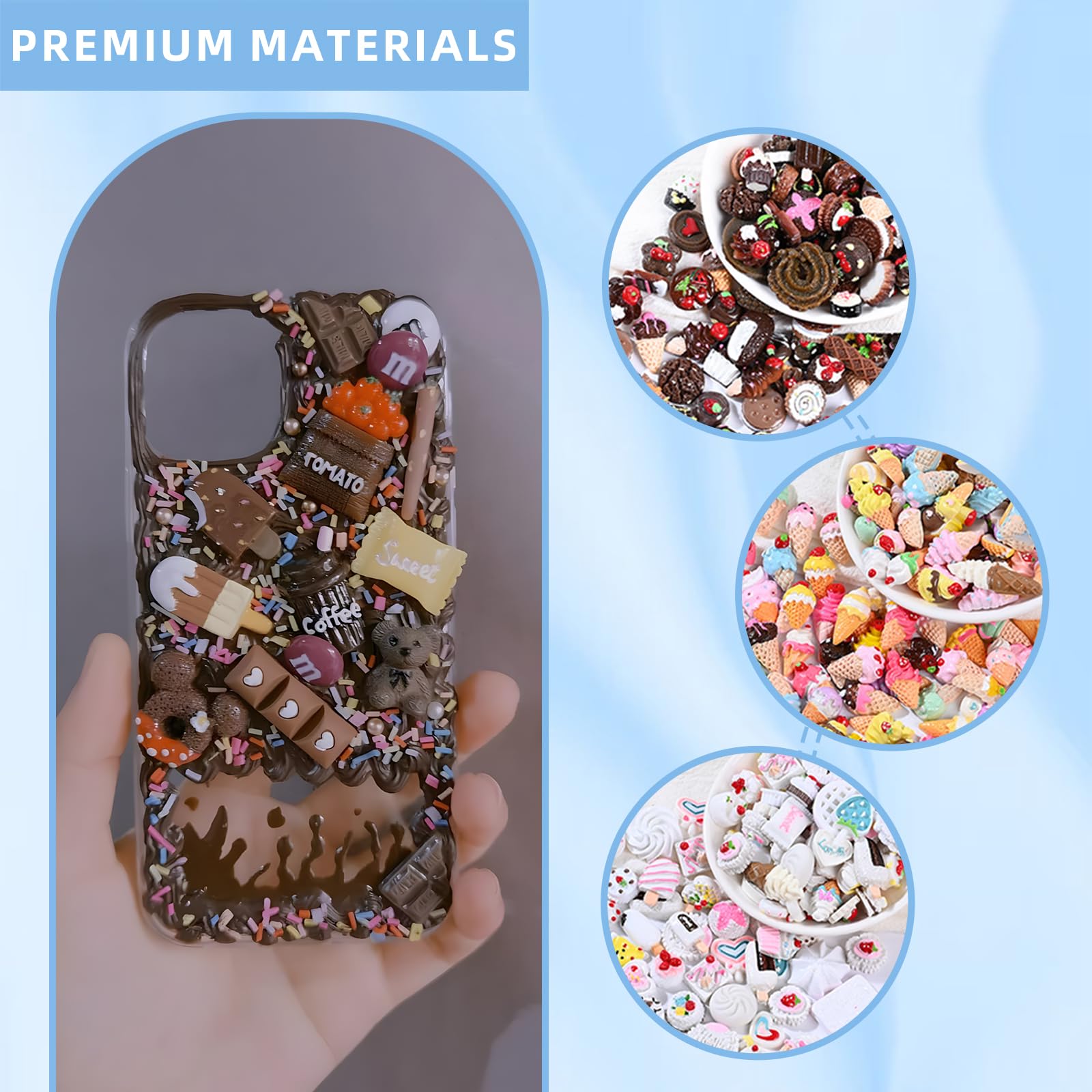 100 pcs Assorted Slime Charms, BOSOIRSOU Cute Candy Sweet Fruits Donut Charms Ornaments Flatback Resin Cabochons for Craft Making Ornament Scrapbooking DIY Crafts Beads Making Supplies - Random Style