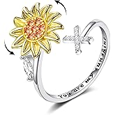WFYOU Fidget Rings for Anxiety for Women Sunflower Initial Letter Spinner Open Adjustable Ring CZ Daisy Stress Relieving Rings Jewelry Gift for Women Valentine's Day You are My Sunshine Ring