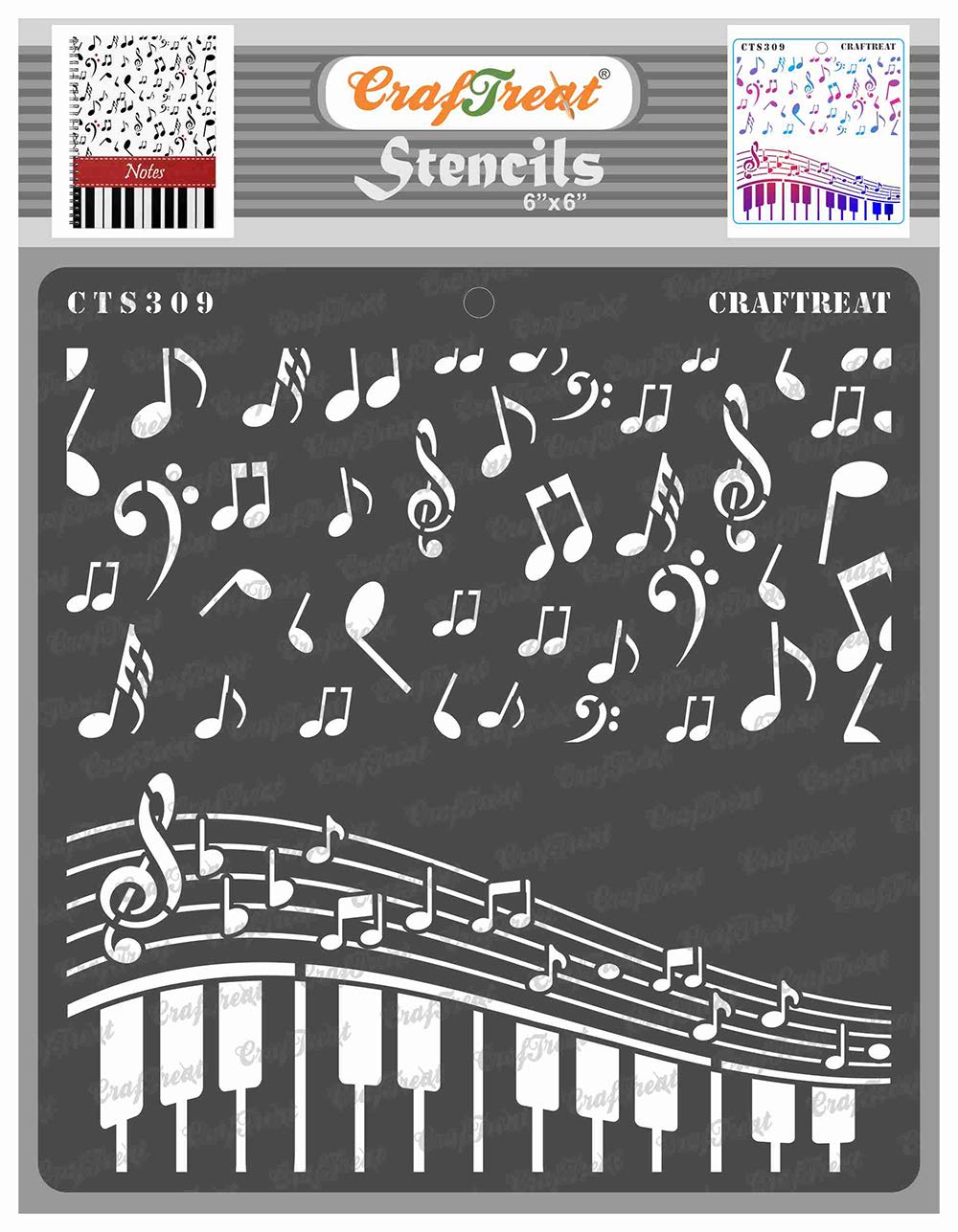 CraftTreat Reusable Music Stencils for Painting on Wood, Canvas, Paper, Fabric, Floor, Wall - DIY Art & Craft Stencils, 6x6 Inch