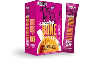LonoLife Sriracha Beef Bone Broth Powder Mix | Grass-Fed, 10g Protein | Collagen-Rich, Keto & Paleo Friendly | Natural Ingredients | 10 Portable Stick Pack Servings