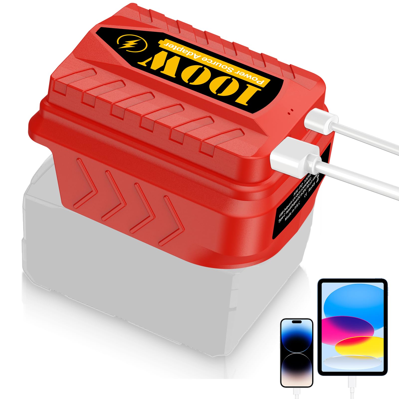 Photo 1 of 100W USB Power Source Adapter Fast Charger for Milwaukee 18V for M18 Battery, with USB-A and Type-C Output Port Phone Charger