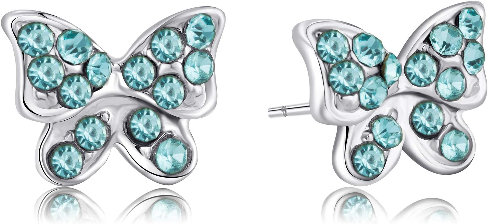 Buyless Fashion Girls Butterfly Stud Earrings - Hypoallergenic Stainless Steel with Sparkling Zirconia