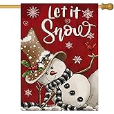 Winter House Flags for Outdoor Decoration, Red Let it Snow Snowman Large Yard Flag, Decorative Christmas Xmas Seasonal Farmhouse Holiday Outside Decor 28x40 Inch Vertical Double Sided