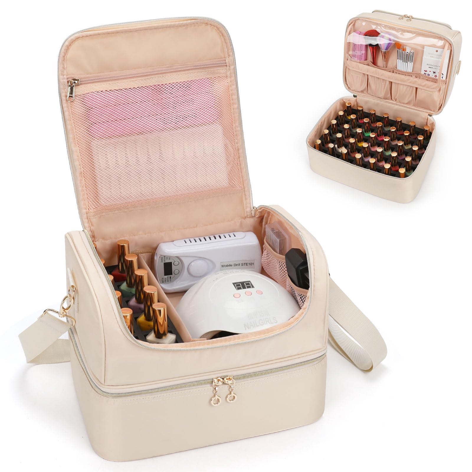 Photo 1 of CUBETASTIC Nail Polish Organizer, Portable Nail Polish Storage Case Holds 45 Bottles Nail Polish & Nail Lamp, Travel Nail Supplies Organizer for Nail Tech Kit & Manicure Tools (White, 45 Slots)