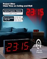 ROCAM Digital Projection Alarm Clock USB Charger Dimmable Bedroom Loud Snooze view 2