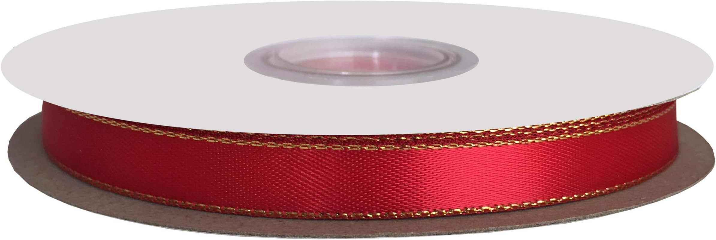 DUOQU 1/4 inch Wide Double Face Gold Metallic-Edge Satin Ribbon 50 Yards Roll Red