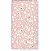 QINBEIDU Daisy Fitted Crib Sheet White and Yellow Flowers Camomile Standard Crib Mattress Fitted Sheet Pink Baby Toddler Bed Mattress Sheets for Girls 28"x52"