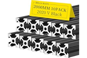 BELLA BAYS 10pcs 78.74 inch 2000mm 2020 V Slot Aluminum Extrusion Profile European Standard Anodized Black Extruded Linear Rail Guide Frame for 3D Printer Laser Engraving Machine CNC Workbench DIY