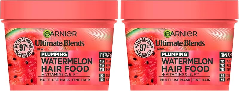 Garnier Hair Food 3-In-1 Watermelon Mask 400ml Pack of 2 - Fine Hair