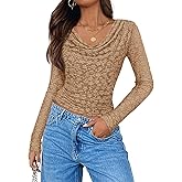 ZESICA Women's Long Sleeve Floral Tops Cowl Neck Slim Fit Going Out Shirts 2026 Spring Fashion Outfits Clothes