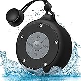 AOOE Portable Shower Speaker Waterproof Bluetooth4.0 Wireless Bathroom Speaker 5W Powerful Driver 12 Hours Playback Built-in Microphone, Suction Cup and Buckle for Shower or Outdoor (Black)