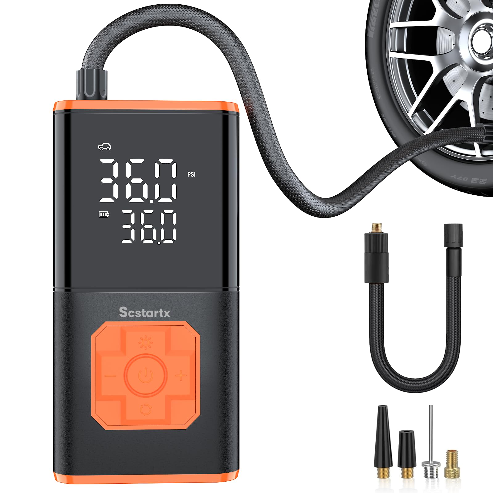 Photo 1 of Car Tire Inflator Portable Air Compressor, 150 PSI Cordless Mini Bike Tire Pump Rechargeable 12 Volt, Electric Air Pump for Auto, Motorcycle, Bicycle, Balls with Digital Pressure Gauge and LED Light