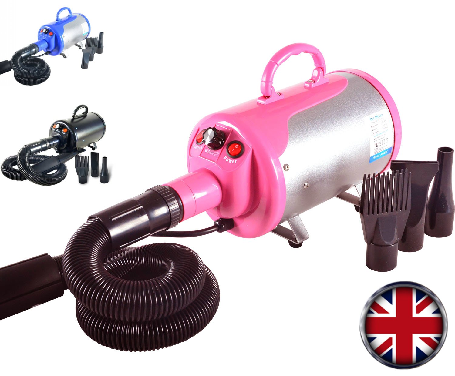 Gravitis Pet Supplies 2800w Professional Pet Hair Dryer with Hose – A Powerful but Quiet Dog Dryer with Variable Speed (Pink)