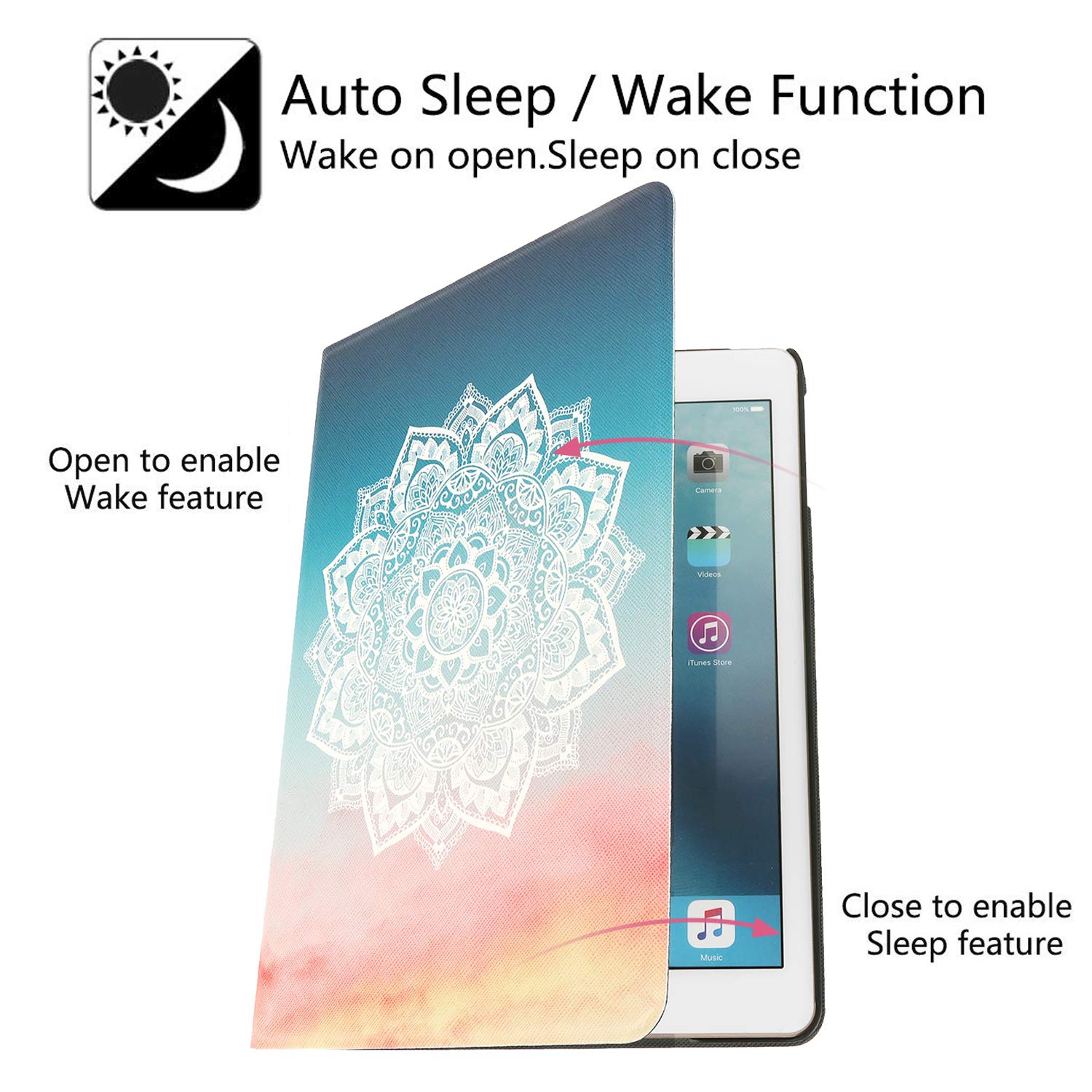 True Holiday iPad case 9.7 inch Ultra Slim Lightweight with Stand and Auto Wake Sleep function Protective Smart Cover Case for 9.7 inch 2017/2018 (mandala1)