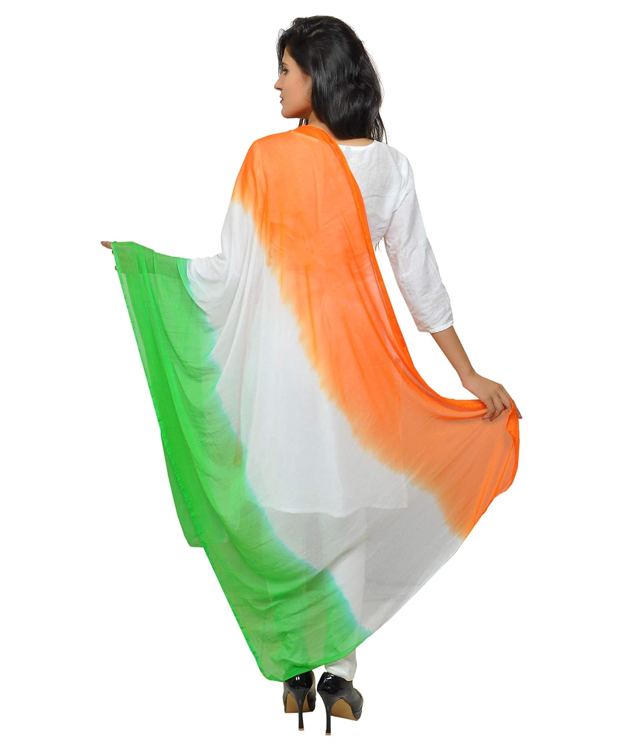 banjara india women's soft chiffon solid dupatta (trg-plain) tricolour - tiranga