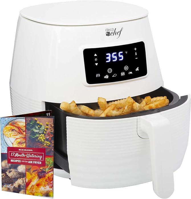 Deco Chef Digital Electric Air Fryer with Accessories and Cookbook- Air Frying, Roasting, Baking, Crisping, and Reheating for Healthier and Faster Cooking (White)