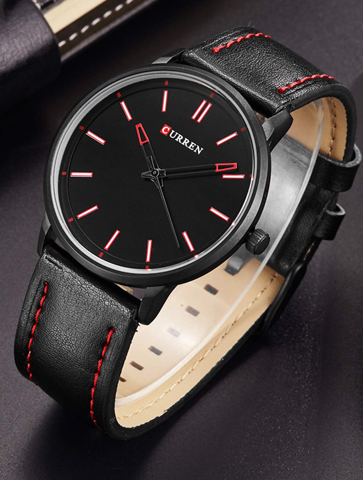 Herren Schwarz Ultradünne Uhr,Armbanduhren für Männer Geschäft Wasserdicht Quarzuhr für Mann mit Schwarzes Lederarmband