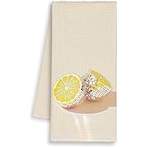 Dimurela Disco Lemon Kitchen Towels, Yellow Preppy Hand Towels Decor for Bathroom Girly Room, Trendy Dish Towel, Glam Disco Ball Maximalist Tea Bar Waffle Towel for College Dorm Girls Home 16x24in