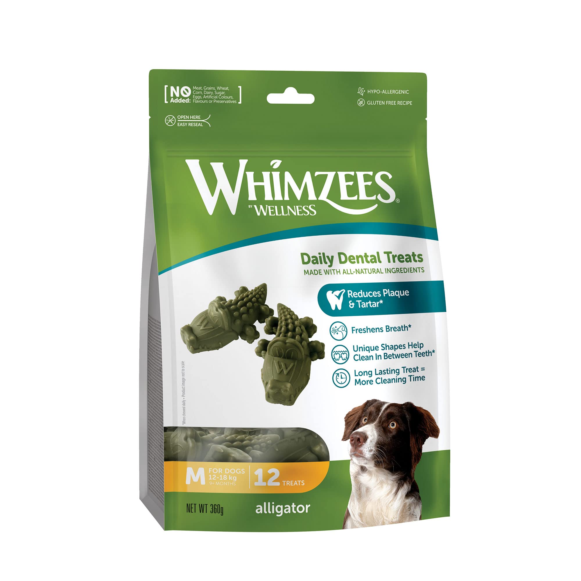 WHIMZEES Alligator M, 12 Pieces – Dog Dental Stix, Size M, Dog Dental Sticks for Medium Breeds, Natural and Grain Free, Rawhide-Free, Vegetarian, No Added Sugar