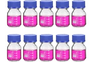 PATIKIL 10 Pack Reagent Media Storage Bottles, 100ml Borosilicate Glass Graduated Round Bottles with GL32 Blue Screw Cap for 