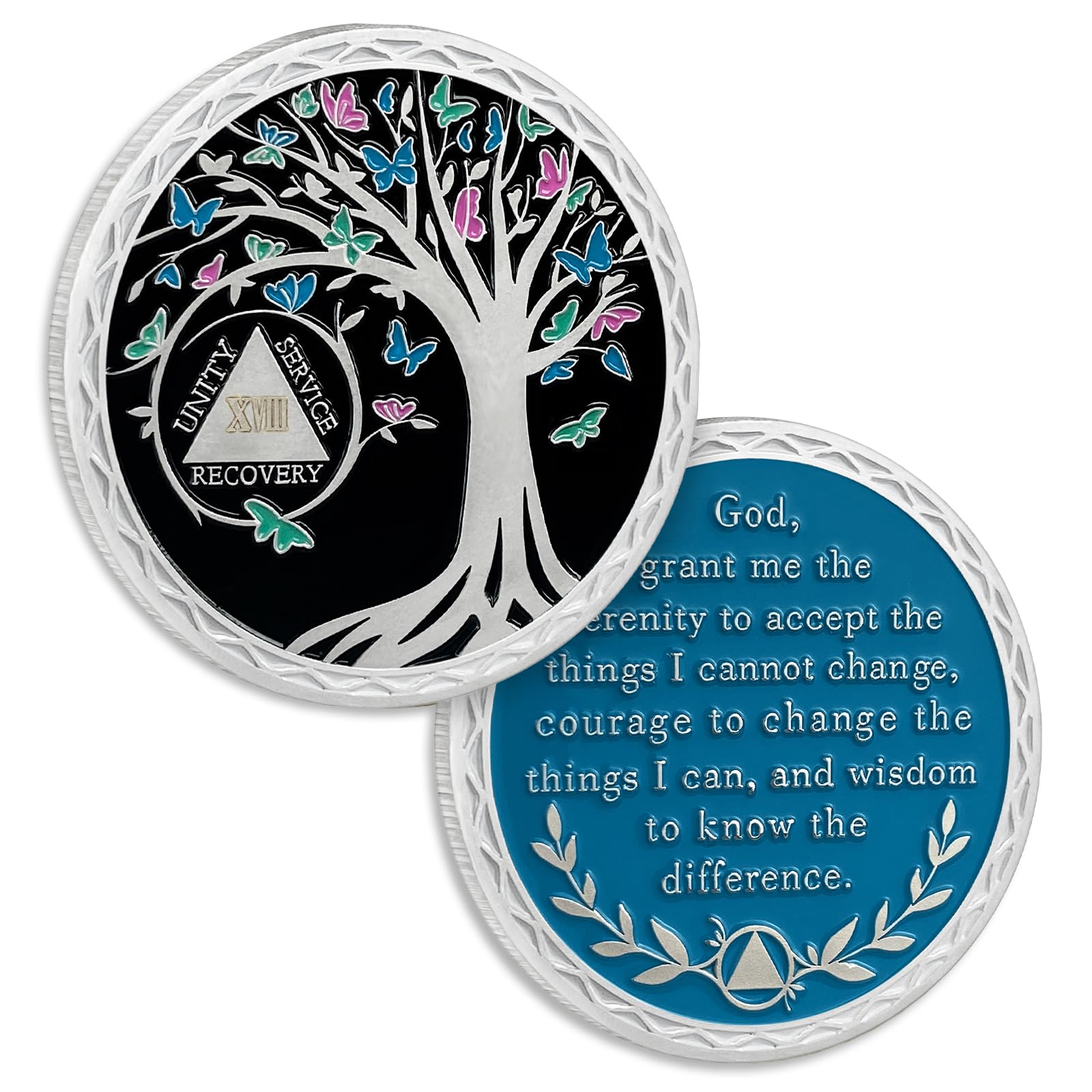 18 Years Sobriety Coin Butterfly Tree of Life AA Chips and Medallions Sobriety Recovery Chip Sober Token Sobriety Gifts for Men Women Celebrating Alcoholics Anonymous Recovery