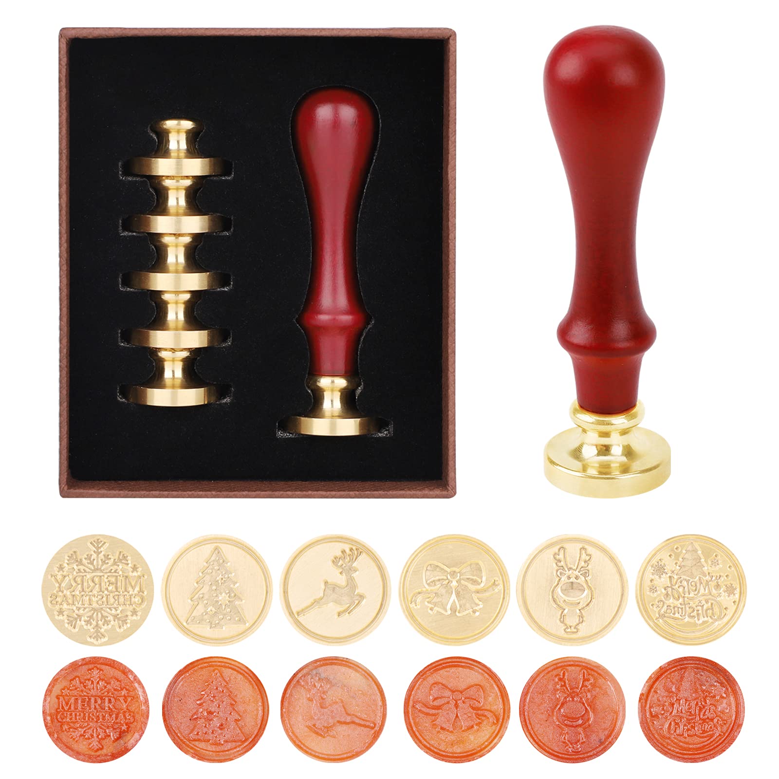 Wax Seal Stamp Set for Christmas,Vintage Retro Seal Wax Stamp Kit,6 Pieces Removable Sealing Brass Copper Stamp Head,for Xmas Creative Gift Wrapping Wedding Envelopes Invitations Cards Wine Package