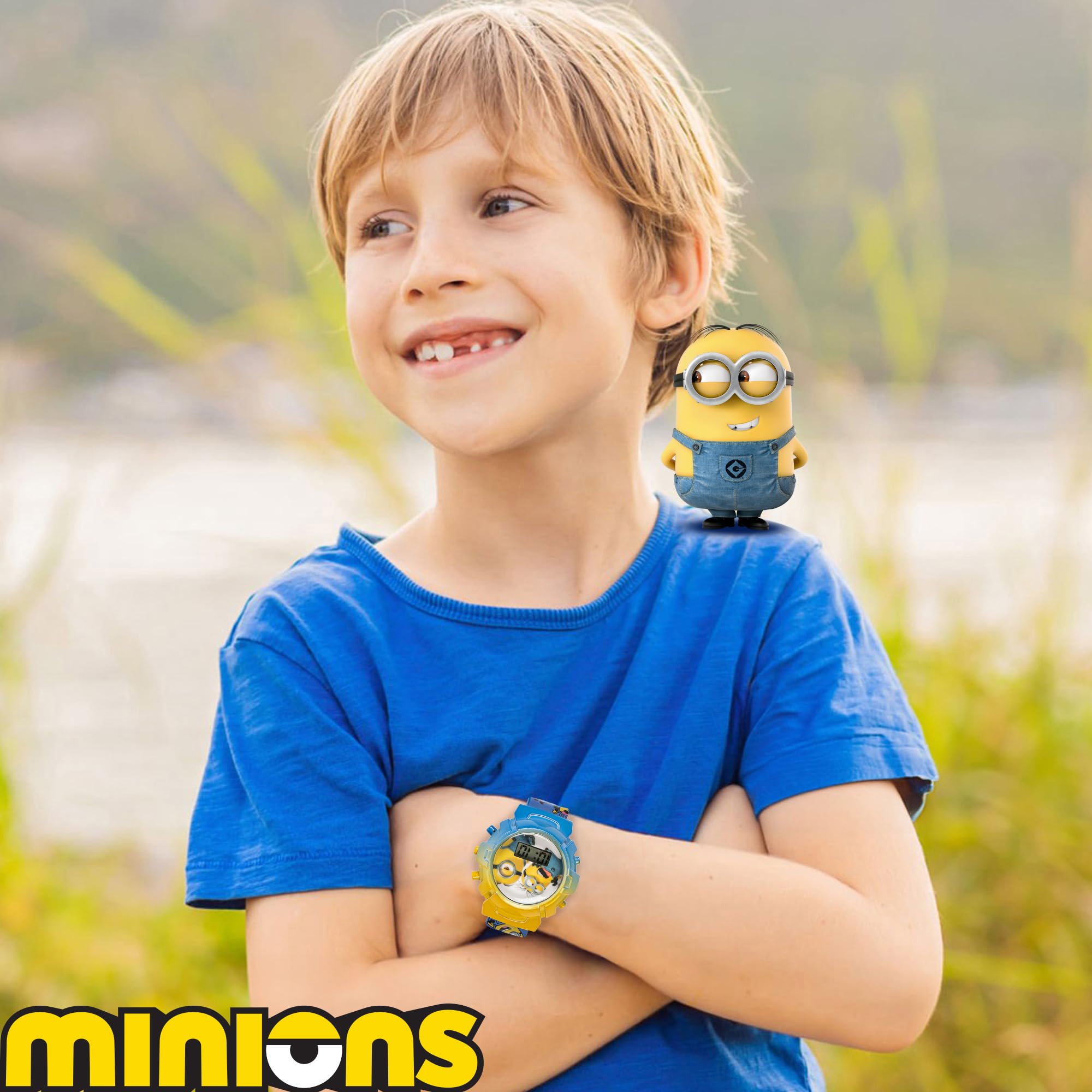 Minions Kids Watch – Flashing Dial Lights, LCD Display, Adjustable Comfortable Strap, Collectible Tin – Perfect for Boys and Girls